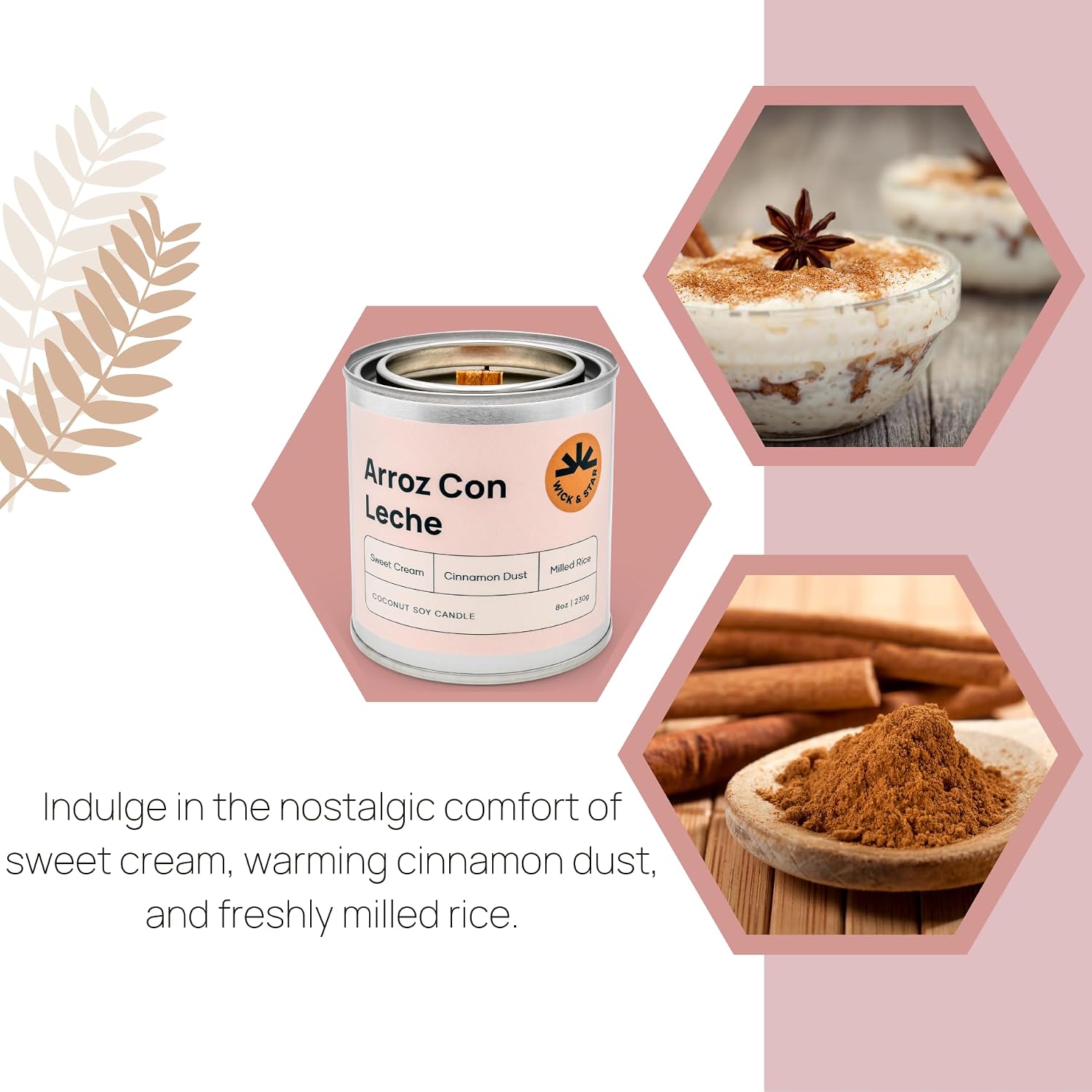 Vegan, Non-Toxic, Wood Wick, Natural Coconut Soy Wax Aromatherapy Candle, Clean Burning (Arroz con Leche)