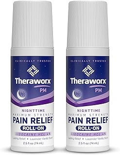Theraworx Nighttime Maximum Strength Pain Relief Roll-on with Lidocaine – 2.5 oz - 2 Count