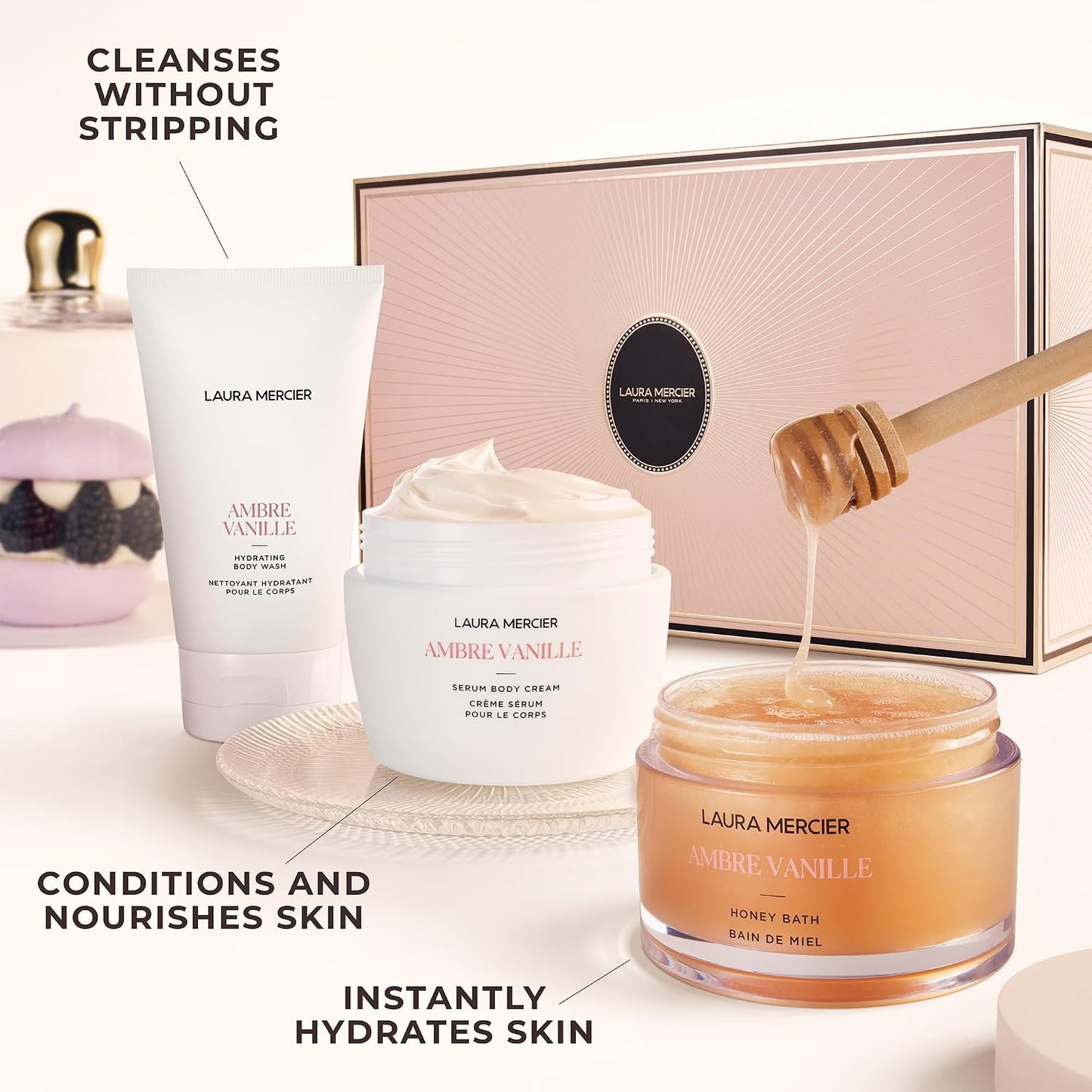 Laura Mercier Serum Body Cream, Moisturizing Serum-Infused, 48HR Hydration, Improves Skin Barrier, Soothes Dry Skin, Shea Butter and Squalane Intensely Nourishes, Bath & Body Set