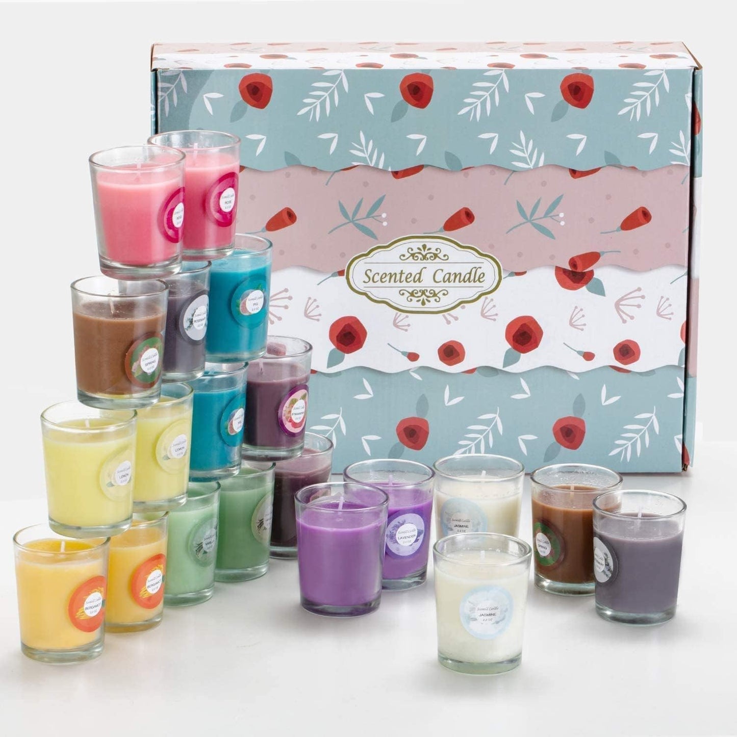Scented Candles with 10 Fragrances Gift Set for Home and Women，2.2oz Aromatherapy Soy Wax Glass Jar Candle，20 Pack