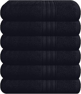BOUTIQUO Ultra Soft Cotton 6 -Piece Hand Towel Set 16x24 Inch, Ideal for use in Bathroom, Kitchen, Gym, Spa & General Cleaning, Compact & Lightweight Multi Purpose Hand Towels - Black