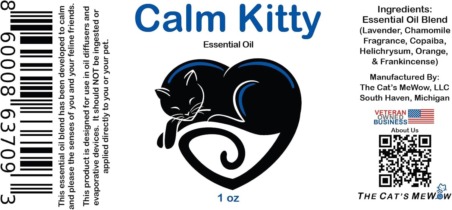 The Cat's MeWow Calm Kitty Calming Essential Oil - Natural Stress Relief & Anxiety Relief for Cats - Drug-Free Calming Solution