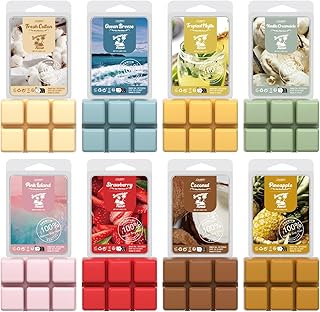 Salubrito Summer Scented Wax Melts, Strong Scented Soy Wax Cubes/Tarts Variety Gift Set, Fresh Cotton, Ocean Breeze, Mojito, Pink Island, Coconut, Pineapple, Vanilla Cream, Strawberry, 8x2.5oz
