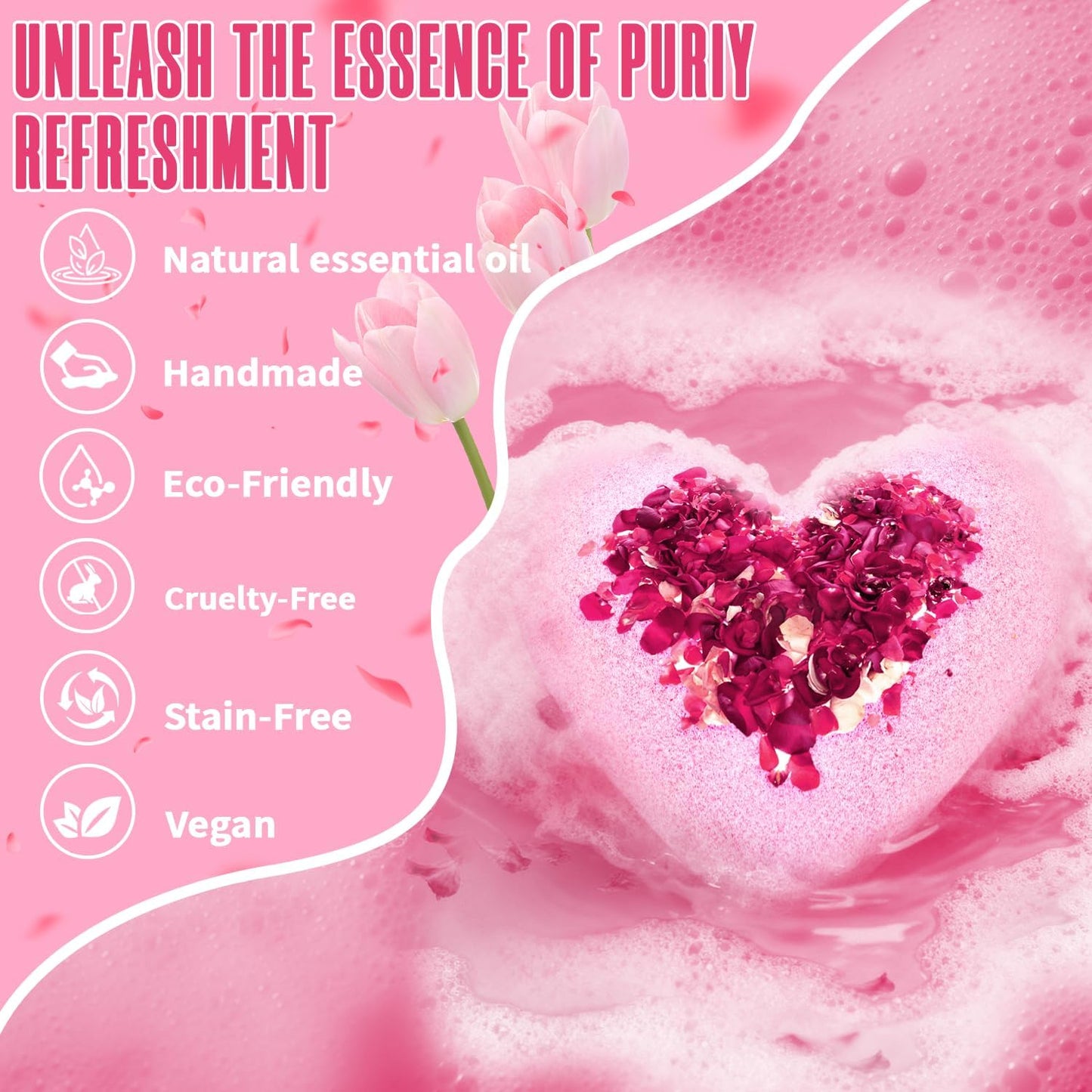 Rose Bath Bombs for Women, XXL Gifts for Mom, Organic Heart Shaped Handmade Rose Essential Oil, Pink Teacher Appreciation Gifts for Wife Daughter Girlfriend Coworkers