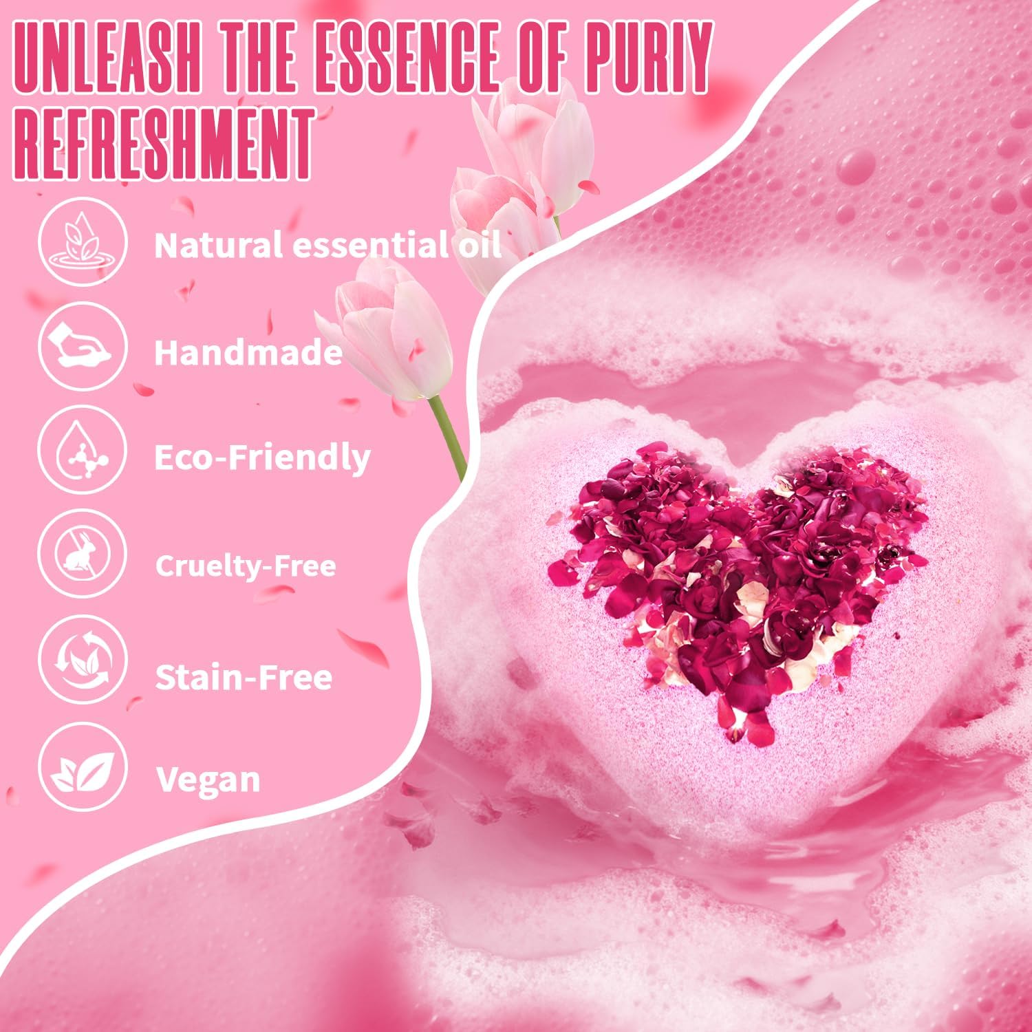 Rose Bath Bombs for Women, XXL Gifts for Mom, Organic Heart Shaped Handmade Rose Essential Oil, Pink Teacher Appreciation Gifts for Wife Daughter Girlfriend Coworkers