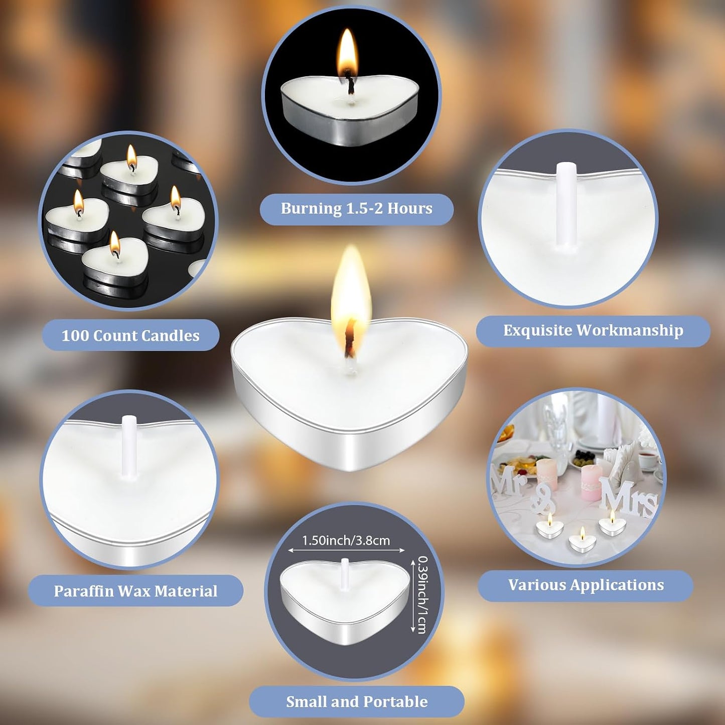 50 Sets Wedding Party Favors for Guests Bulk Including Heart Shaped Candles and Empty Matches Jars with Cork Top Thank You Cards and Organza Bags for Wedding Bridal Shower Party (Blue Flower)