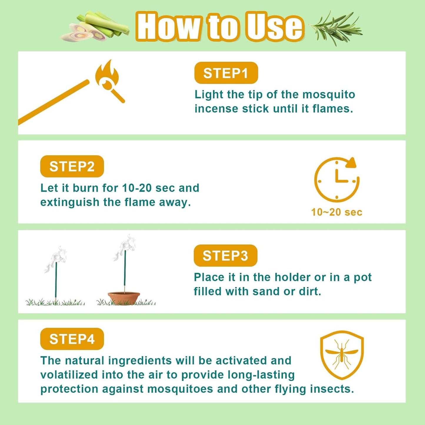 120 Pcs Mosquito Repellent Outdoor Patio, Mosquito Incense Sticks Natural Citronella Oil Plant-Based Bug Repellent for Camping Fishing Backyard Travel