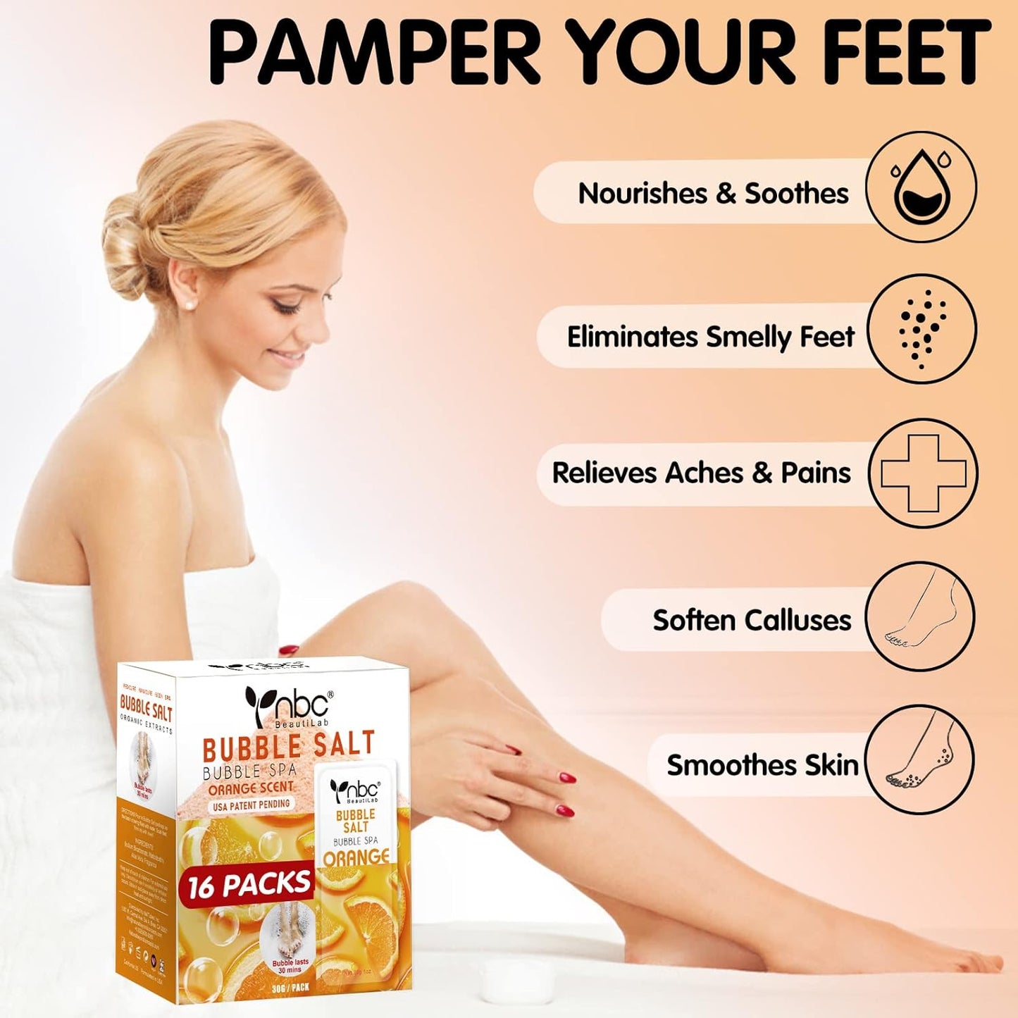 Pedicure Foot Soak, Foot Spa Soak, Pedicure Kit, Bubble Foot Bath for Tired & Dry Cracked Feet, Athletes Feet, Odor Foot and Softens Calluses, Foot Soak 16 Packs A Box, Orange