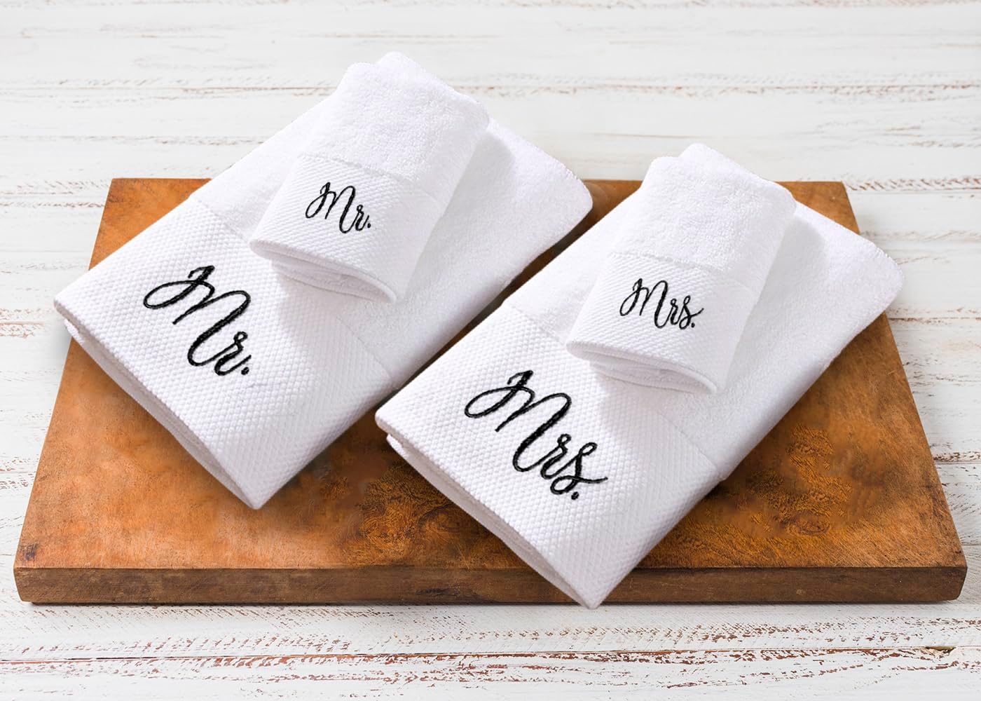RUBBER BOND Mr and Mrs Towels Set with Gift Box - 4 Pack Bath and Hand Towels for Couples - Hotel, Spa & Bathroom Cotton Towels for The Couples (Black Embroidery)