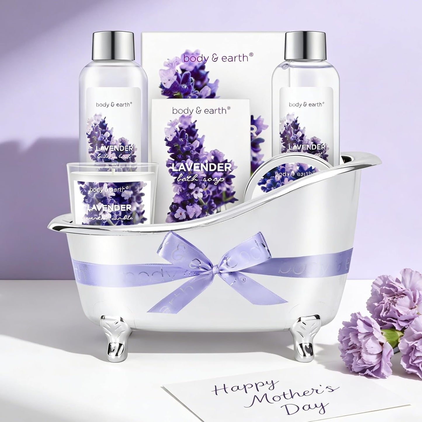 Gift Set for Women Body & Earth Gifts Set Lavender Gift Baskets For Women Bath Sets with Bubble Bath Body Lotion Scented Candle Mother‘s Day Gifts for mom