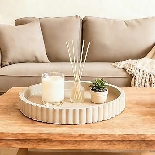 Round Decorative Tray for Coffee Table Decor - Resin Modern Table Centerpieces Decorative Trays for Kitchen, Dining, Living Room, Home Decor Housewarming Gift - Gray
