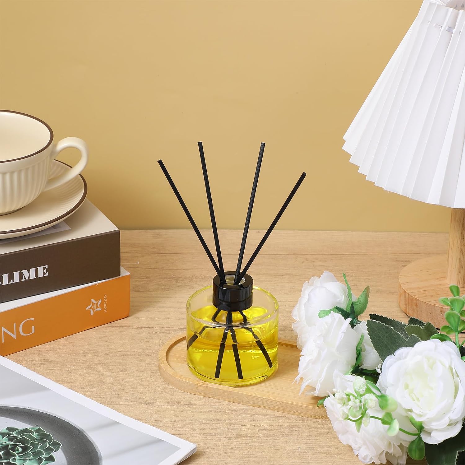 8 PCS Fragrance Glass Diffuser Bottles, Refillable Diffuser Bottles with 40 Pcs Reeds Sticks, Black Caps, Diffuser Jars for Living Room Home Replacement Fragrance DIY Decor, 100ML