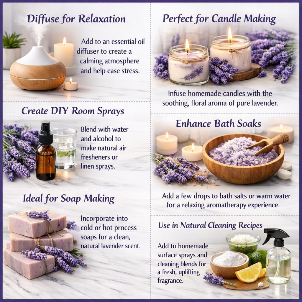 GreenHealth Lavender Essential Oil – 16 fl oz (473 ml) – 100% Pure & Uncut – Aluminum Bottle – Bulk Lavender Oil for Diffuser, Aromatherapy, Candles, Soap & DIY
