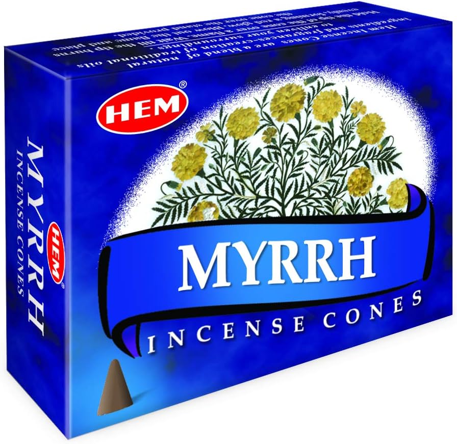 HEM Myrrh Incense Cones – Pack of 12 (Total 120 Cones) | Natural Long-Lasting Fragrance | Air Purifier & Stress Relief | Ideal for Meditation, Yoga & Positivity