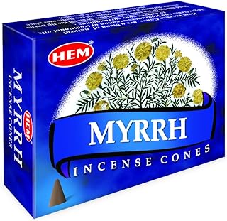 HEM Myrrh Incense Cones – Pack of 12 (Total 120 Cones) | Natural Long-Lasting Fragrance | Air Purifier & Stress Relief | Ideal for Meditation, Yoga & Positivity