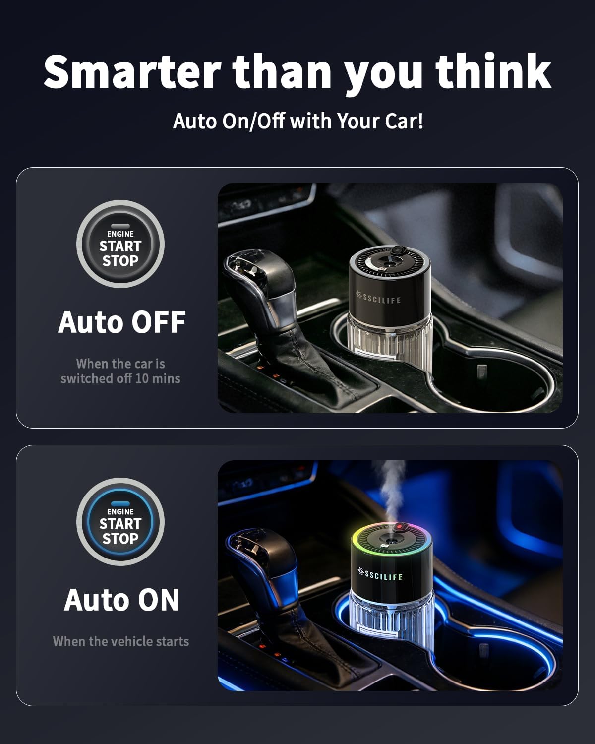 Smart Car Air Freshener Diffuser, Auto On/Off Car Aroma Diffuser, 4 Mist Modes, 120ml Rechargeable Oil Freshener, RGB Music Sync Light, Star Light, Up to 120 Days Use-Classic Cologne Scent