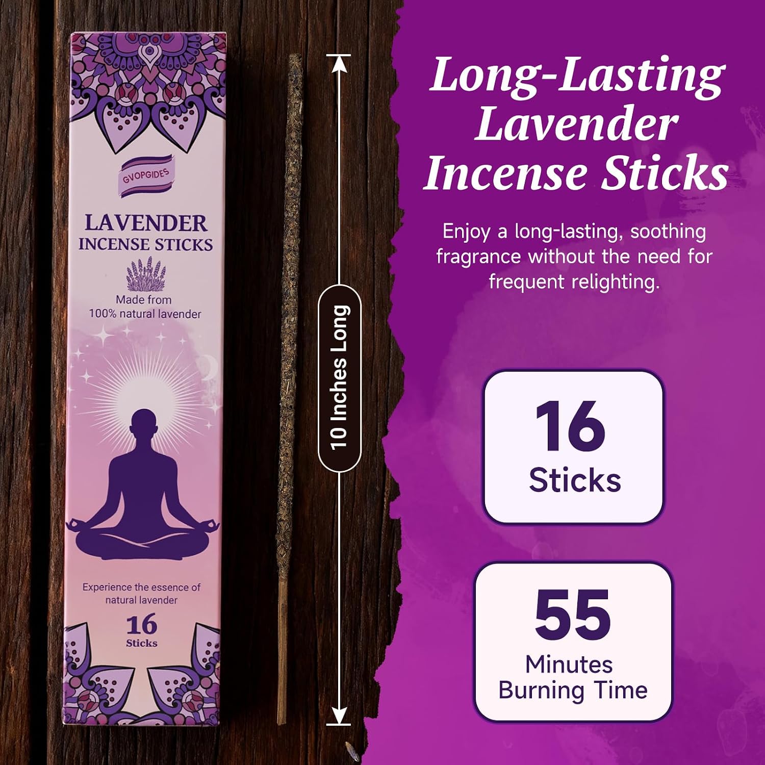 Lavender Incense Sticks Natural - 16 Sticks Handcrafted Lavender Sticks for Relaxation, Meditation, Yoga, Spiritual Purification & Home Ambiance | inciensos aromaticos para la casa