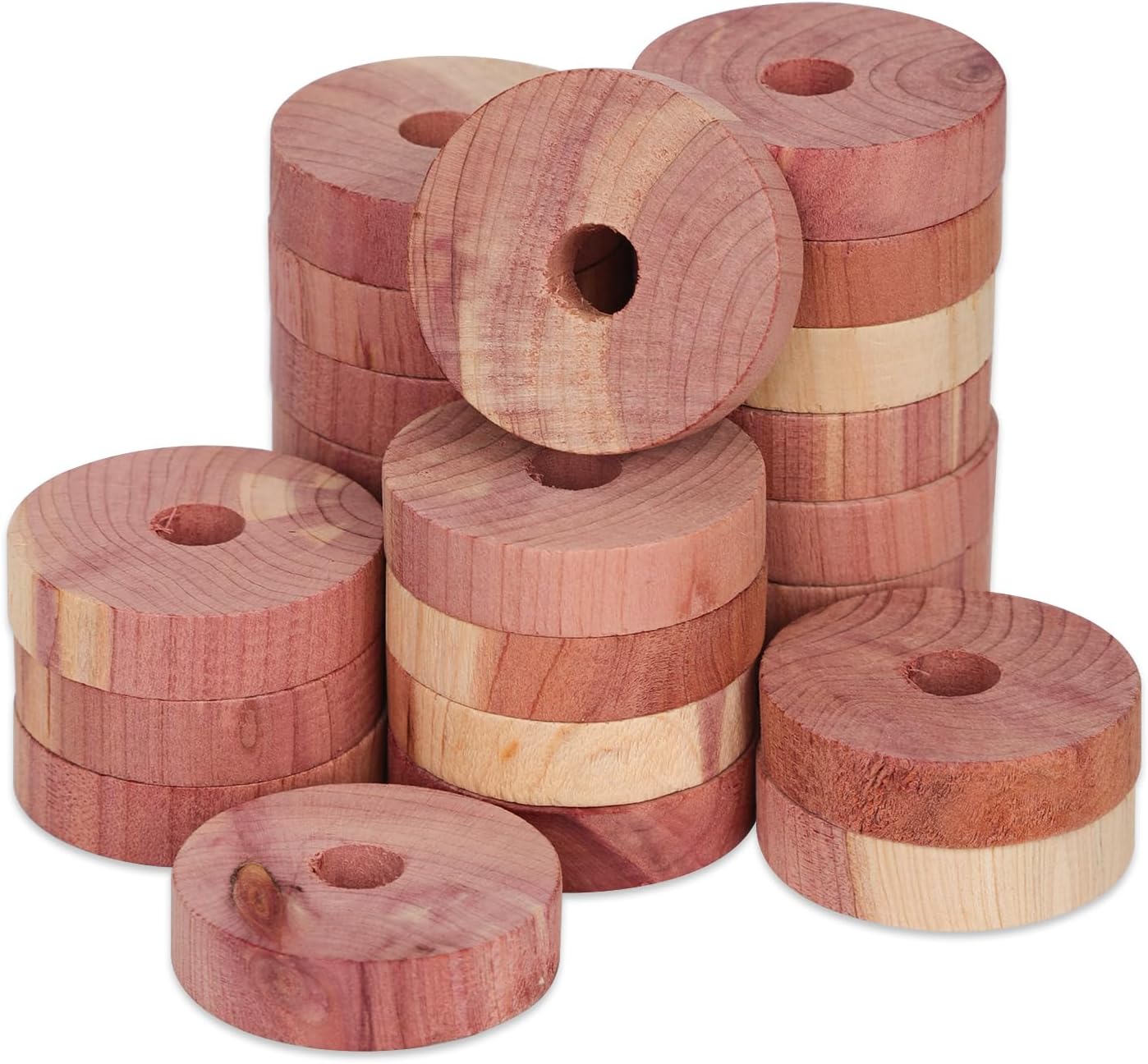 24pcs Cedar Blocks, Wooden Cedar Discs for Clothes Storage, Natural Wood Cedar Rings Aromatic Cedar Chip Accessories for House Closets Drawers