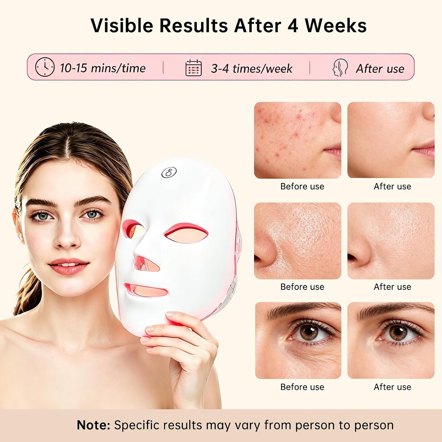 Red Light Therapy for Face,Red Light Mask for Anti-Aging, LED Face Mask Light Therapy Adjustable Brightness with 7-Color LED Facial Mask, Rechargeable Light Care Beauty Device for Home Use