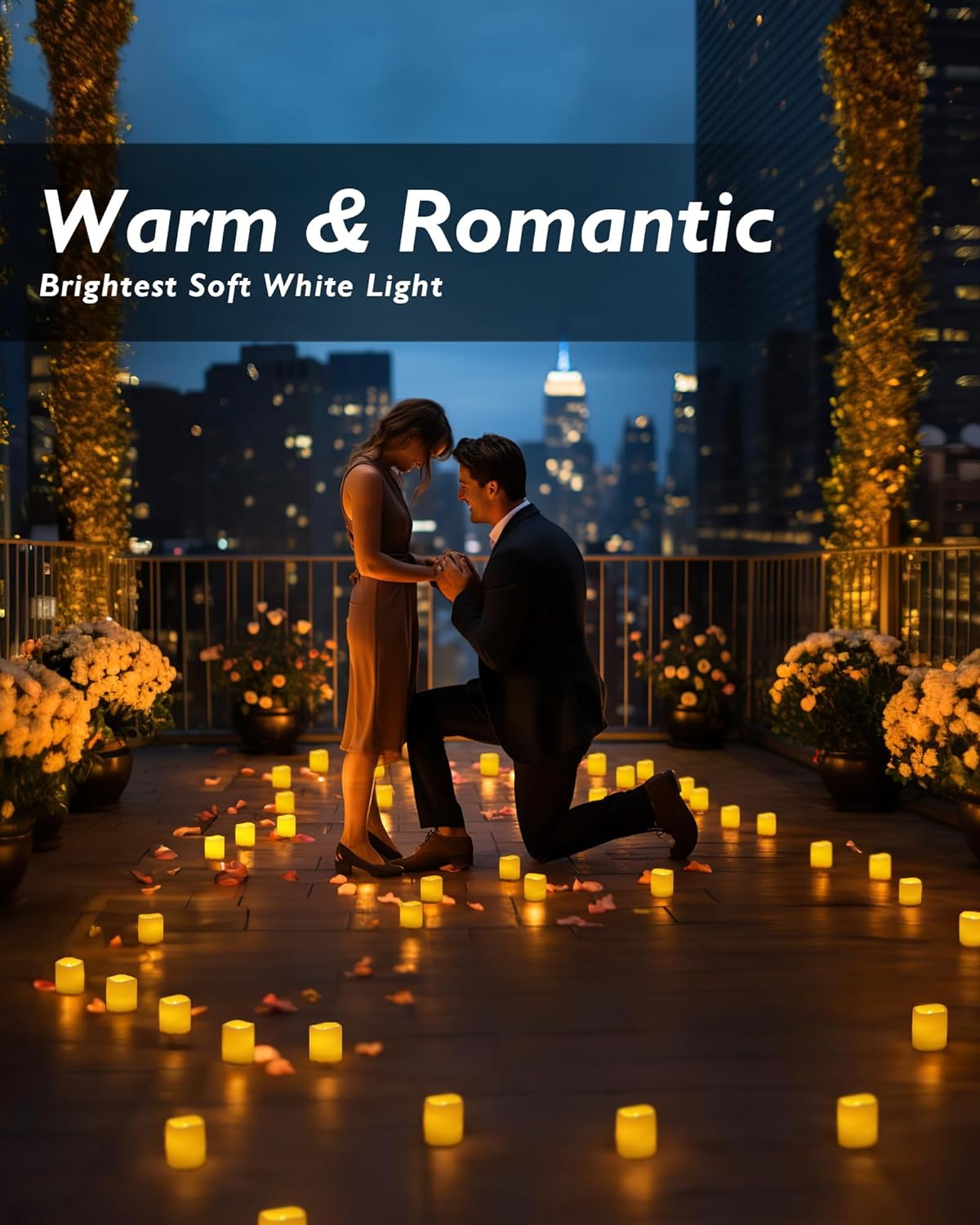 Homemory 50Pack Flickering Flameless Votive Candles for Wedding Decorations, 200+ Hour Warm White Electric Fake Candles, Battery Operated LED Tealight for Engagement Party, Receptions, Churches Decor
