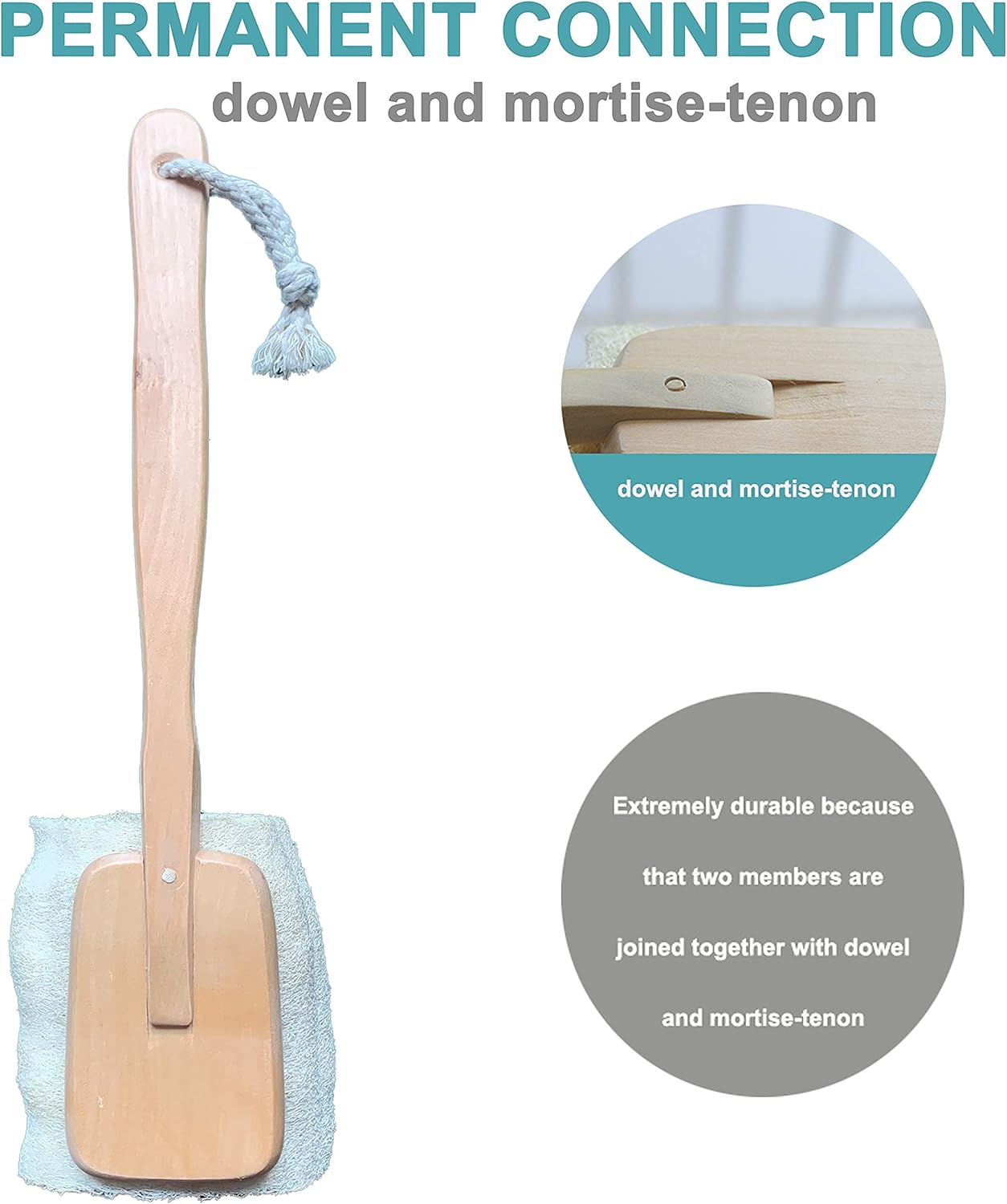 Natural Exfoliating Loofah luffa loofa Bath Brush On a Stick - with Long Wooden Handle Back Brush for Men & Women - Shower Sponge Body Back Scrubber Pack of 1