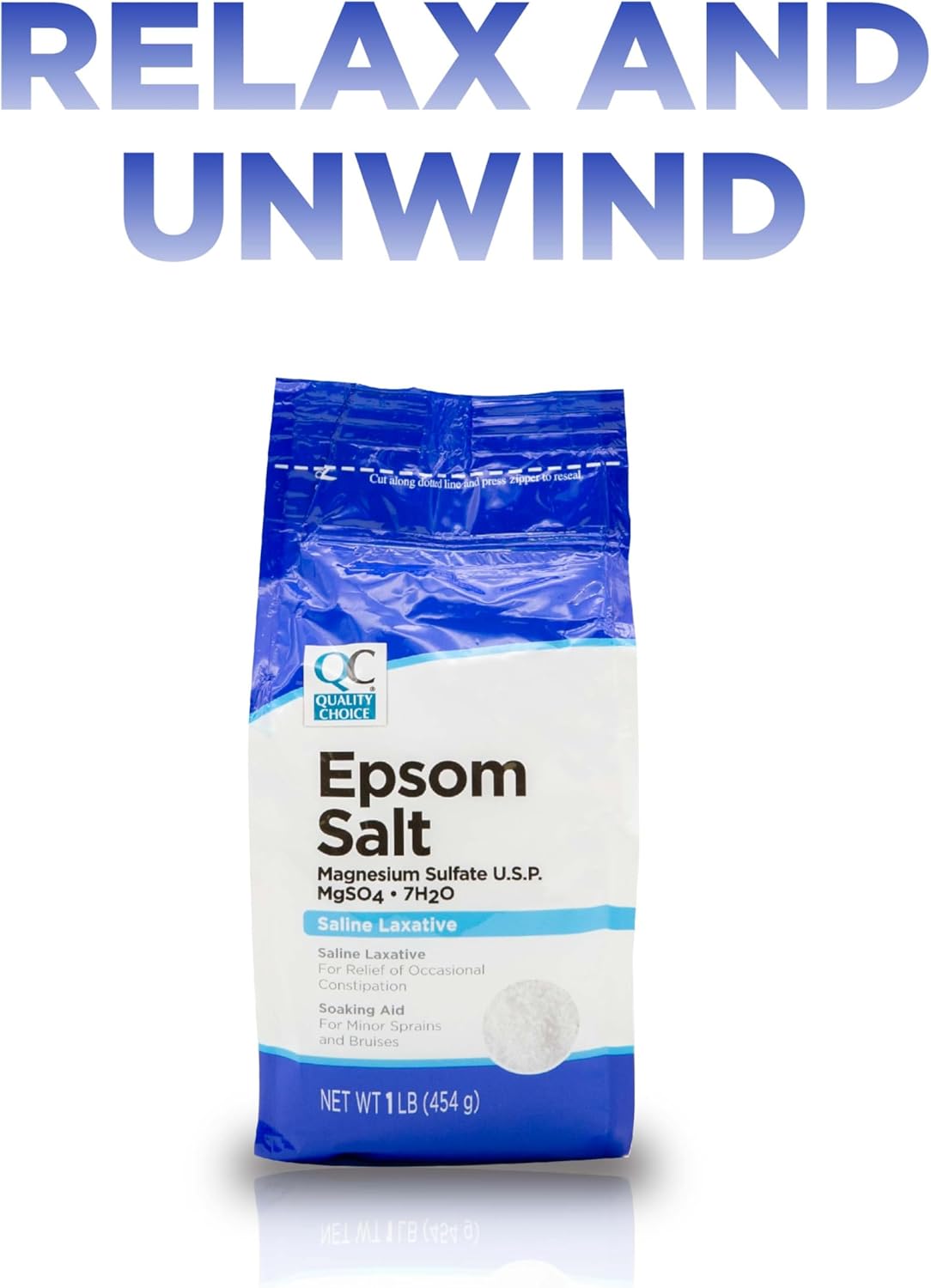Quality Choice Epsom Salt, Magnesium Sulfate, Soaking Solution for Aches, Pains, Sprains or Bruises. Dual Purpose as Saline Laxative When Dissolved in A Drink as Instructed. 1 Pound Bag.