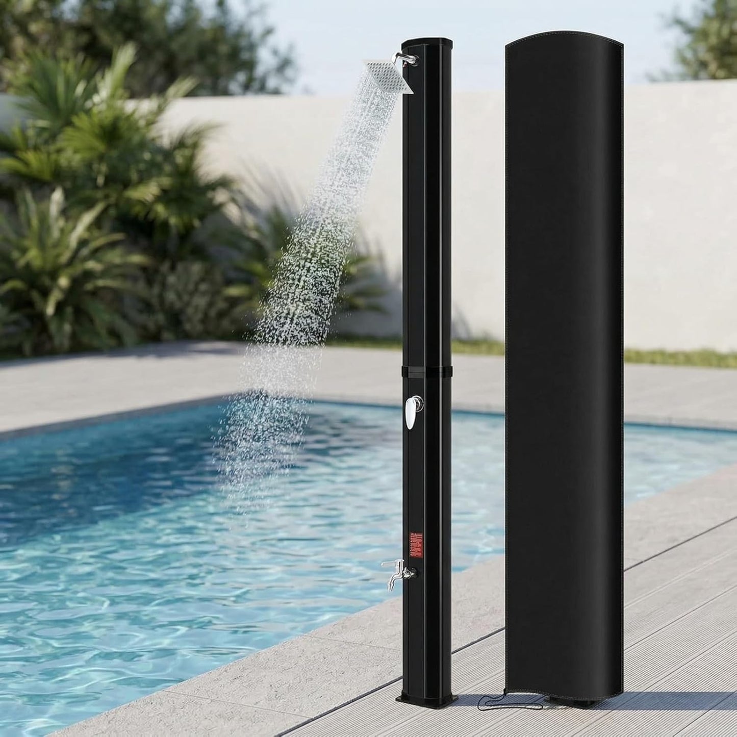MAMIZO Outdoor Solar Shower, 10.6 Gallon/16 Gallon Solar Heated Shower with Shower Head and Foot Shower Tap, 2-Section Pool Shower with Protective Cover for Backyard, Garden, Beach Spa (16 GAL)