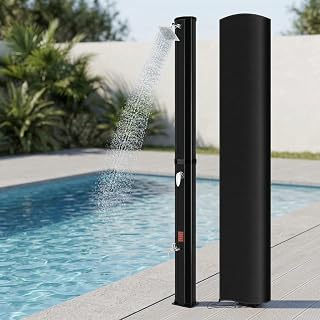 MAMIZO Outdoor Solar Shower, 10.6 Gallon/16 Gallon Solar Heated Shower with Shower Head and Foot Shower Tap, 2-Section Pool Shower with Protective Cover for Backyard, Garden, Beach Spa (16 GAL)