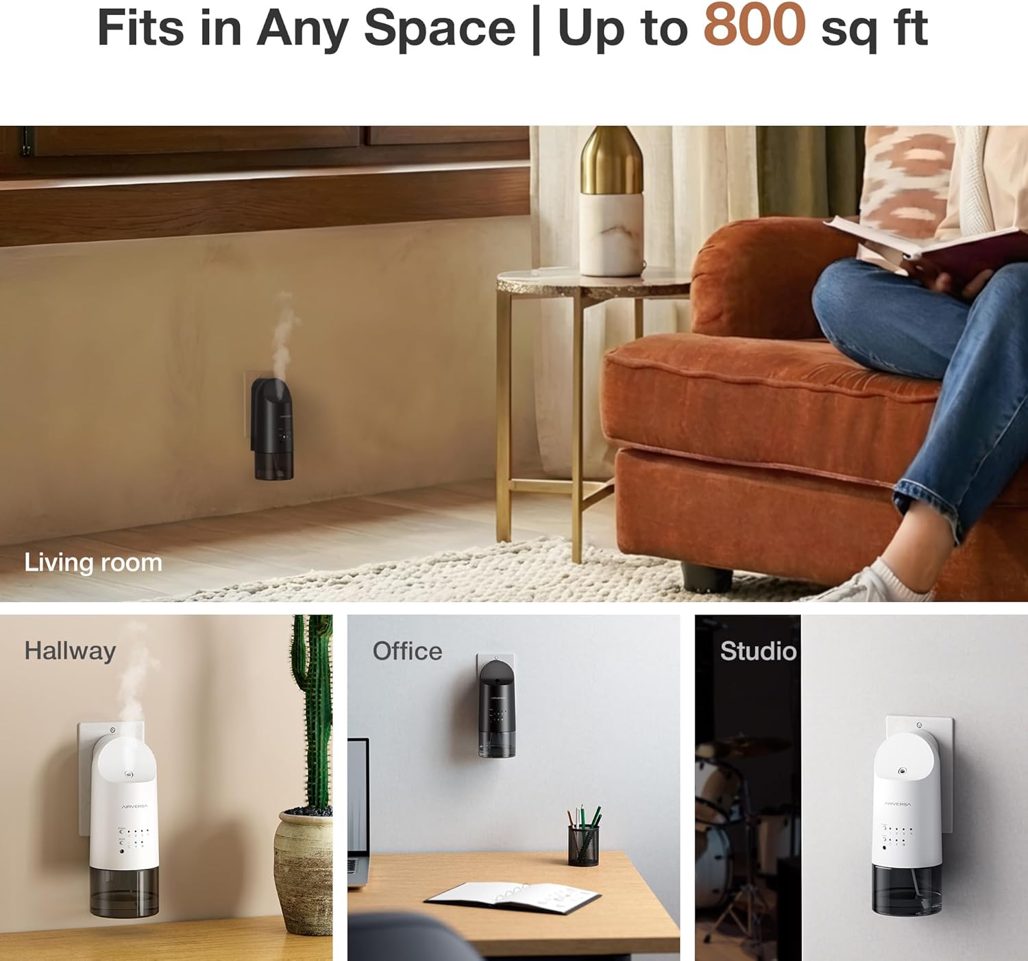 Airversa Smart Waterless Diffuser Plug in Wall for Essential Oils, 160mL, App Control Scent Diffuser with Buttons, Up to 800 sq ft, Oil Diffuser for Home, Room, Spa, Office, Studio, ANP Black