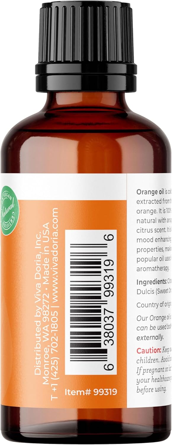 Viva Doria 100% Pure Sweet Orange Essential Oil, Undiluted, Food Grade, USA Orange Oil, 30 mL (1 Fl Oz)