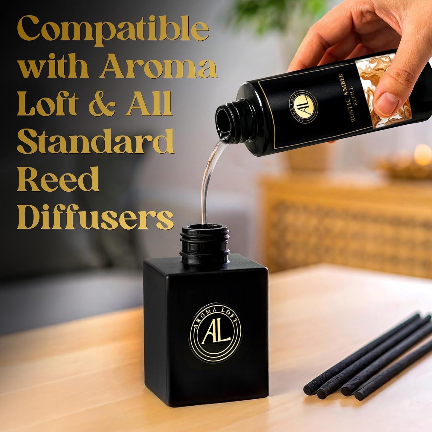 Rustic Amber Reed Diffuser Oil Refill for Home | Premium 4oz Amber Essential Oil for Reed Diffuser Refill | Long Lasting Fragrance | Ideal for Living Room, Bathroom & Office