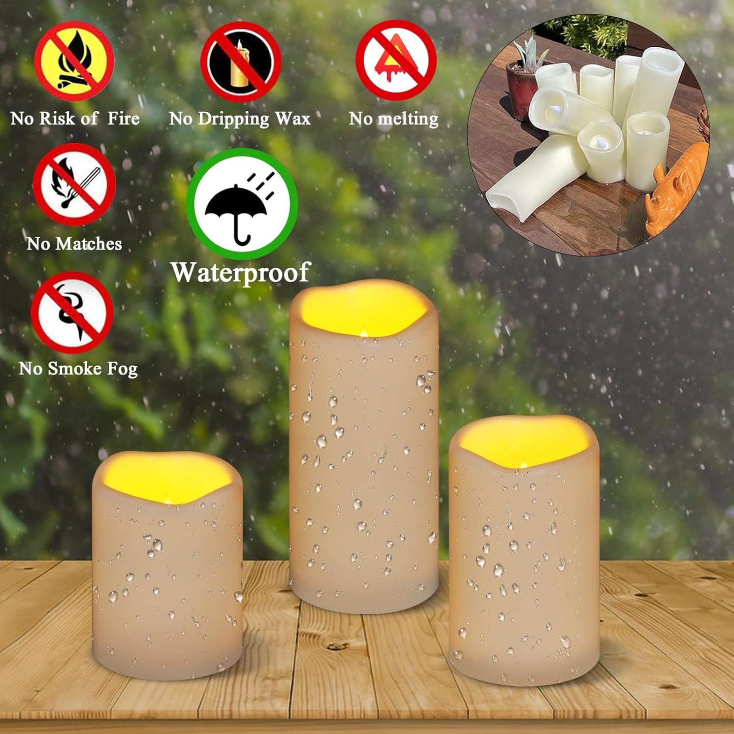 Flameless Candles 4" 5" 6" Outdoor Indoor Pillars Battery Operated Flickering Candles Include 10-Key Remote Timer 400+ Hours by 2 AA Batteries (Ivory Candle - Warm light, 3"D x 4"|5"|6" H - 3 Pack)