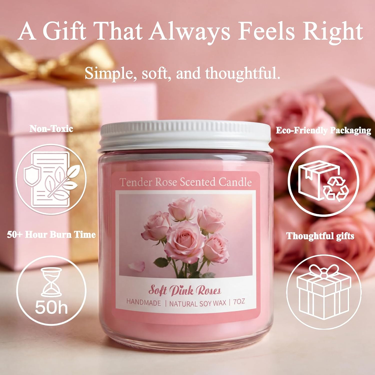 Homsolver Tender Rose Scented Candles, Natural Soy Candle Valentines Mothers Day Gift for Her Mom Wife Girlfriend, Anniversary Birthday Gifts for Women, Novelty Jar Candle with 50+ Hours of Burn