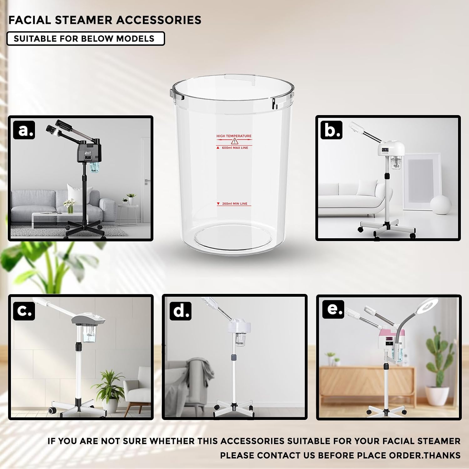 Water Jar for Facial Steamer Professional, Large Capacity Plastic Water Cup for Ozone Facial Steamer Professional Replacement 2pcs