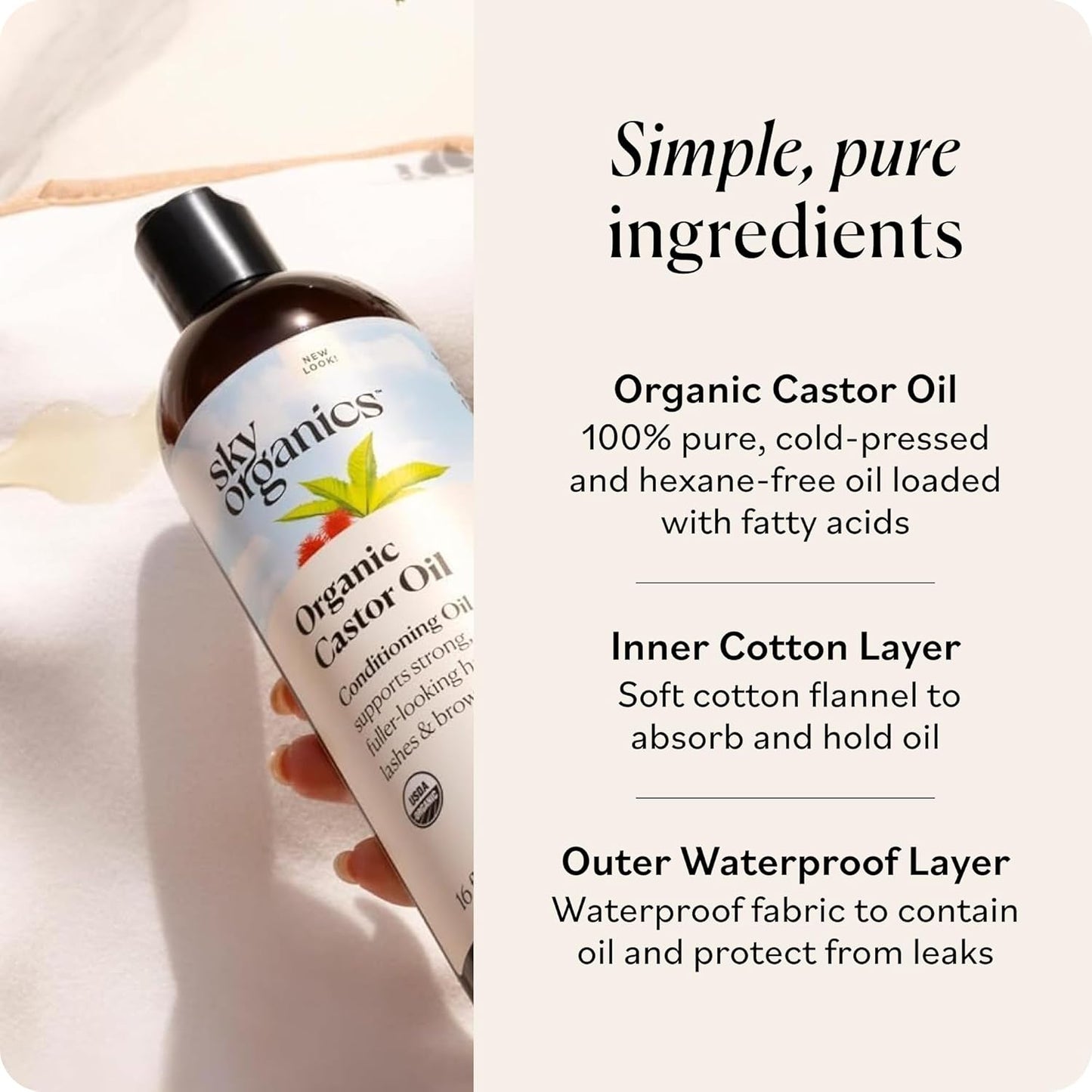 Sky Organics - Castor Oil Organic - Volumizing Hair Oil - Scalp, Lashes, Brows - Pure Castor Oil Cold Pressed - Natural Conditioner - Omega Fatty Acids, Vegan - Beauty, Hair Care, & Self Care - 16oz