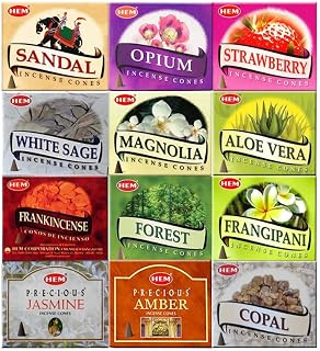 Hem 12 Assorted Boxes of Incense Cones, (120 Total)| Natural Fragrance for Aromatic Rooms | Odor Remover Incense for Stress Relief & Relaxation (Assorted 2)
