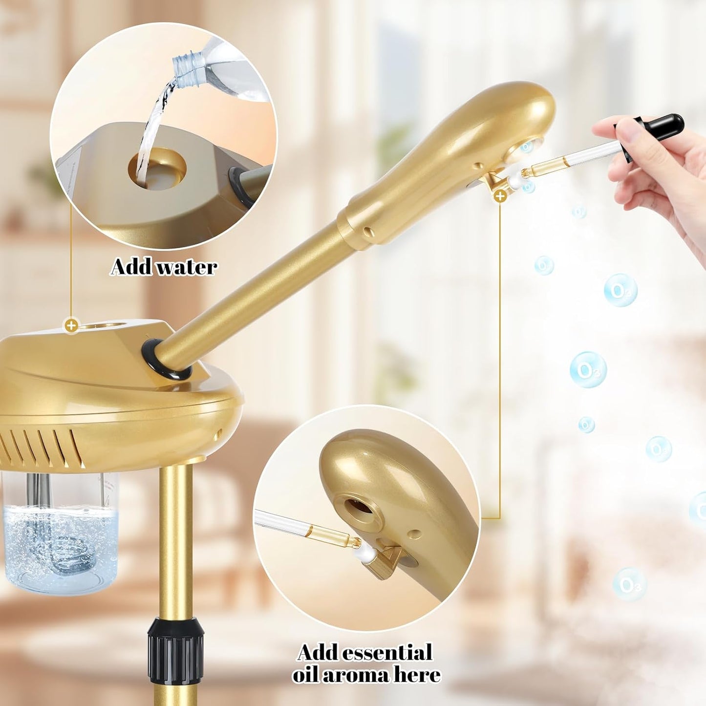 Facial Steamer Professional with More Steam for Deep Cleansing and Hydration, Steamer for Facial with Time Setting, Face Steamer Adjustable Height for Beauty, Spa and Home Use, Gold
