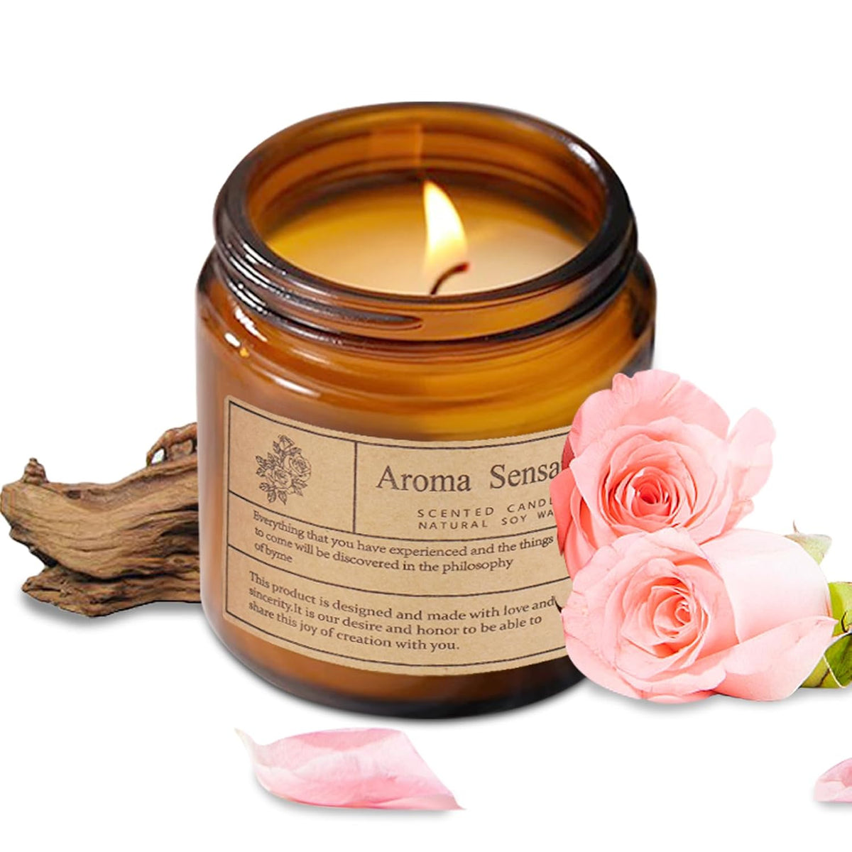 Organic Sandalwood Rose Candles - Non Toxic Soy Candles for Home