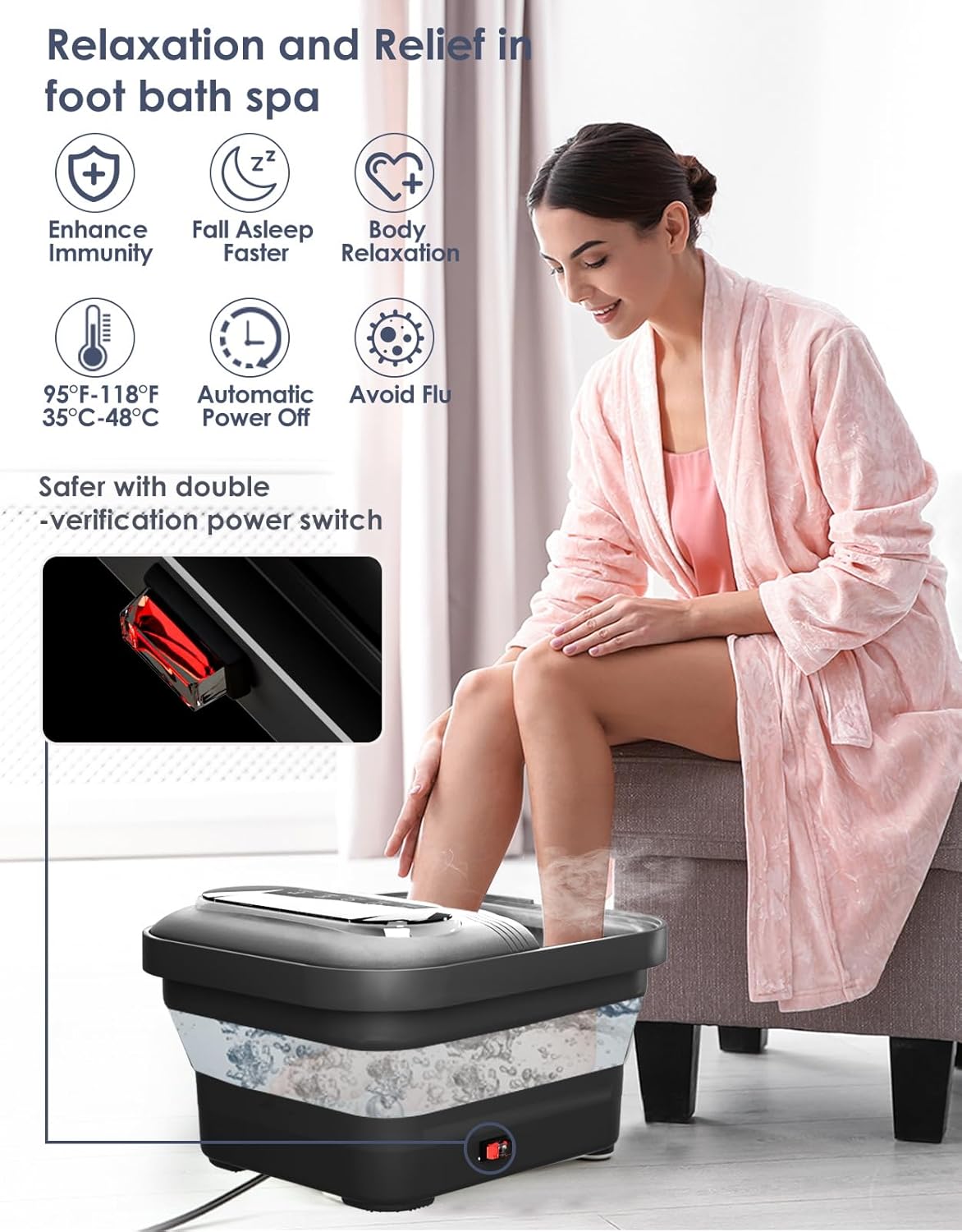 OOAMBB Collapsible Foot Spa with Heat, Bubble and Temp Control, Foot Bath Massager with XL Touch Screen and Massage Rollers, Foot Soaking Tub, Pedicure Foot spa for Stress Relief (Black)