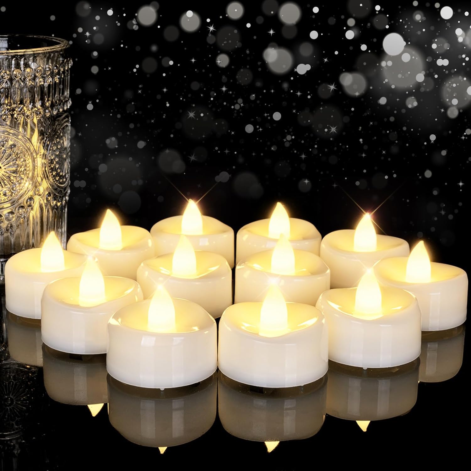 5plots Flameless Candles, 24Pcs Tea Lights Candles Battery Operated, Flameless Tealight Candles No Flickering, Electric Tea Lights Votive Candles - White - 1.5" x 1.25"