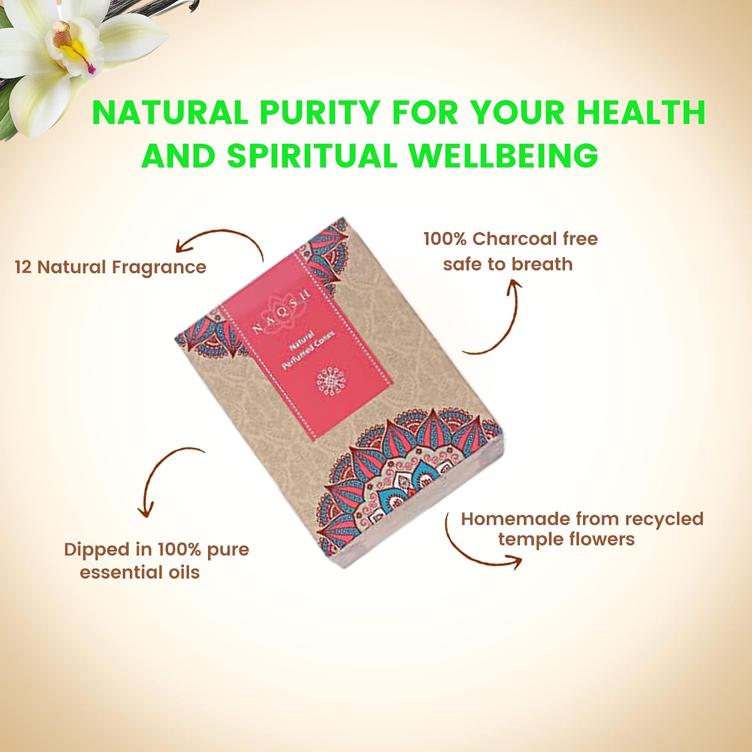 NAQSH Hand Rolled Incense Cones Scented Long Lasting Aroma for Positivity & Pure Air Meditation, Yoga, Aromatherapy, Relaxing & Refreshing (12, Natural Perfumed Cones)