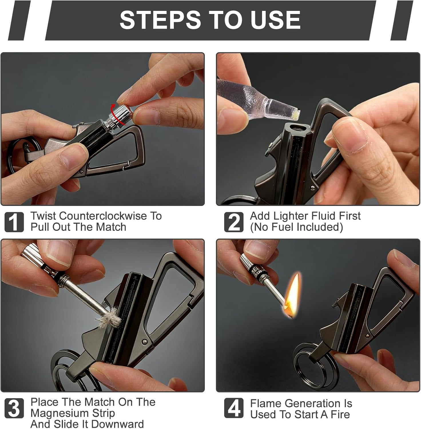 2 Pack Permanent Match Infinity Lighter with Tinder Storage Canister, Multitool Keychain Bottle Opener, Reusable Waterproof Match Strike Anywhere, Forever for Outdoor Survival, for Men Women