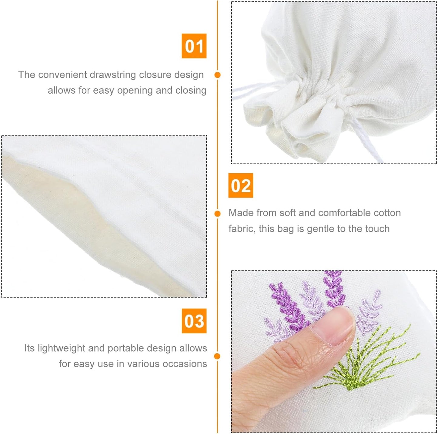 HOLIDYOYO Refillable Sachet Bags 10 Pack Cotton Drawstring Pouches 5.51X3.93 Inch Portable Empty Sachet Bags for Lavender Aromatherapy Jewelry Storage and Home Fragrance