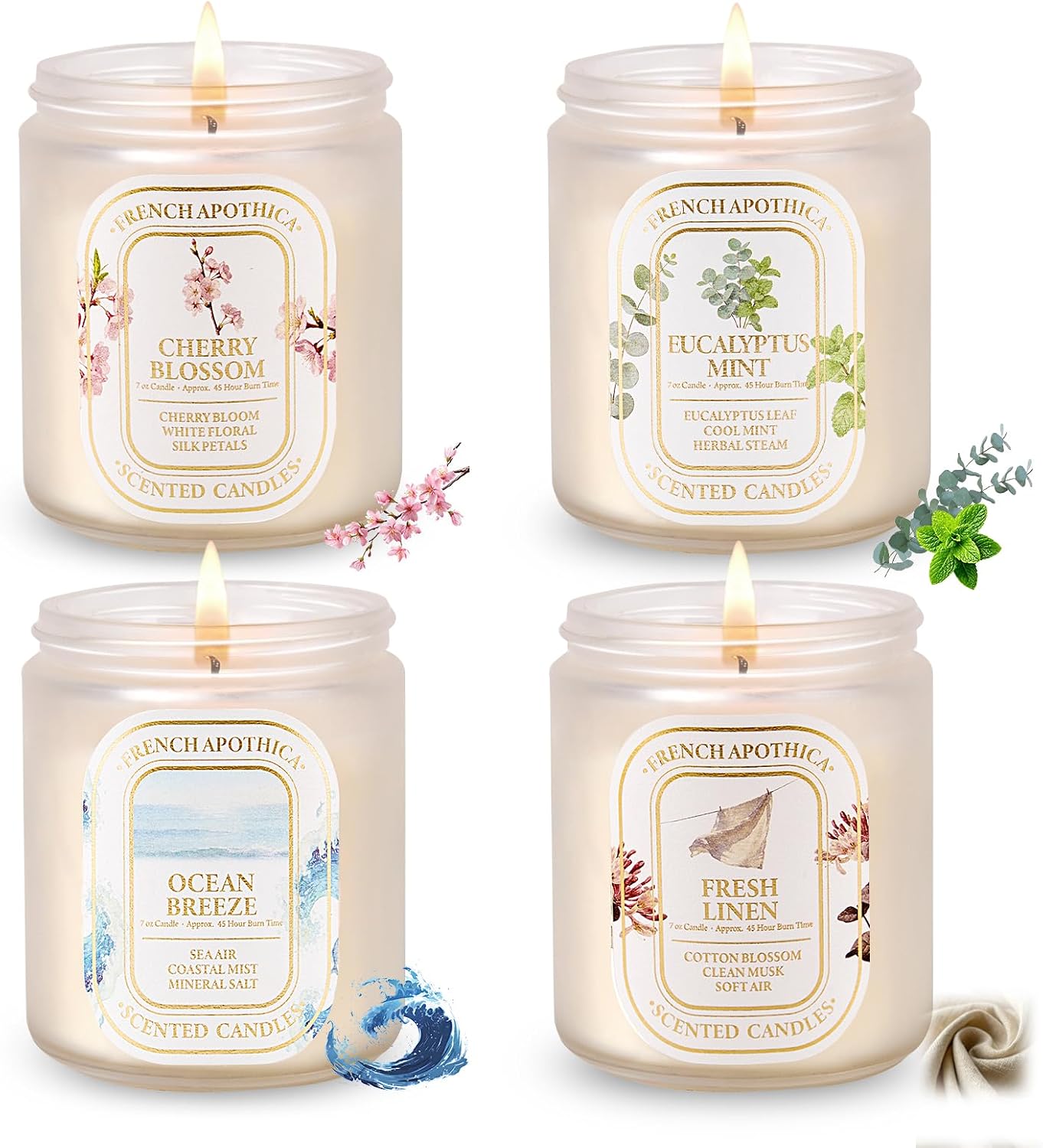 YINUO Scented Candles Gift Set – 4 Pack Natural Soy Wax Aromatherapy Candles, Eucalyptus Mint, Floral & Fresh Scents, Long-Lasting Clean Burn Candle for Home Relaxation & Birthday Gifts for Women