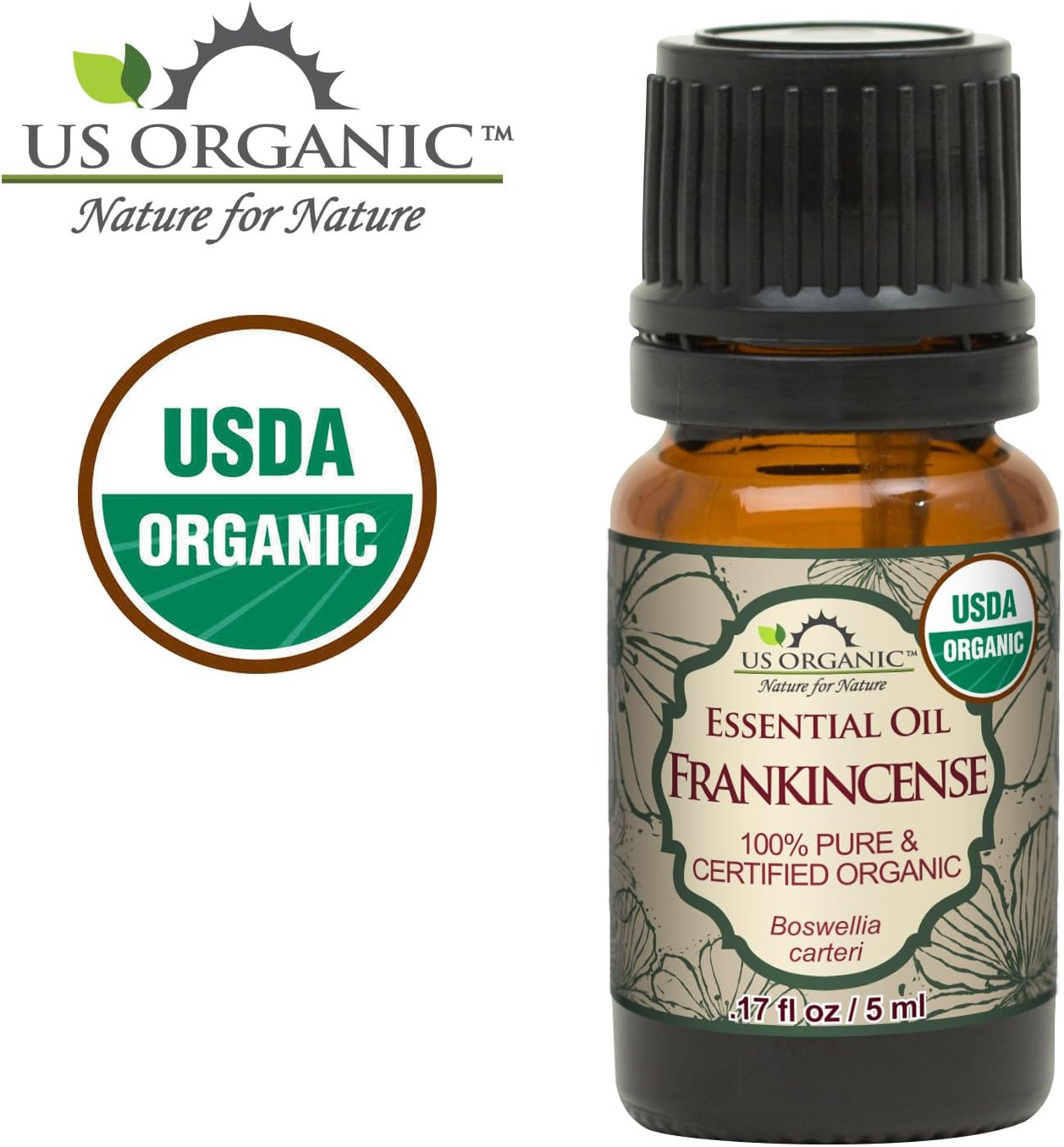 US Organic 100% Pure Frankincense (Boswellia Carteri) Essential Oil - Sourced from The Horn of Africa, USDA Certified Organic, Use Topically or in Diffuser, Perfect for Yoga or Meditation (5 ml)