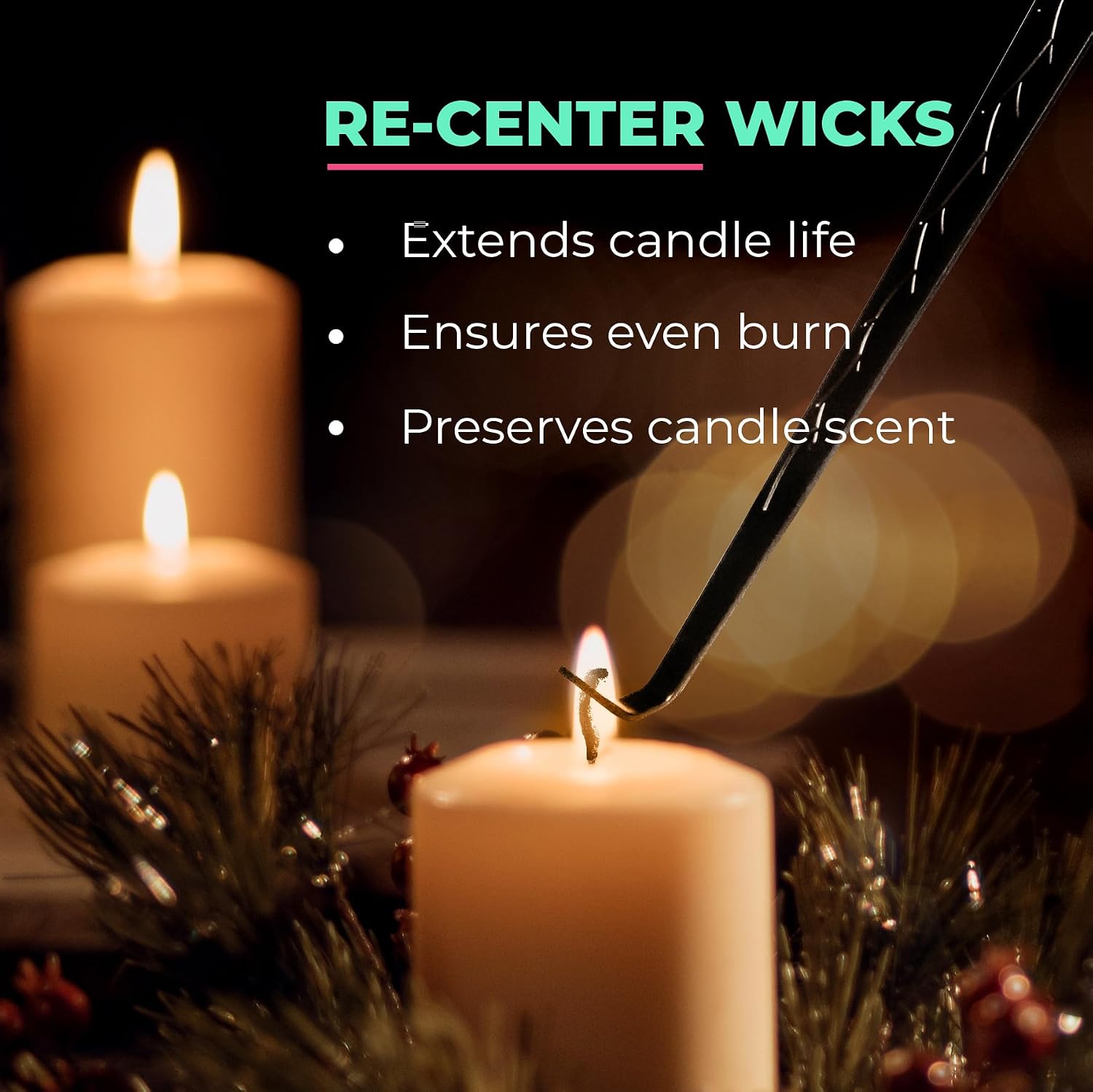 VViViD Candle Accessory Set, Contains Wick Trimmer, Candle Snuffer, and Wick Dipper, Black Stainless Steel