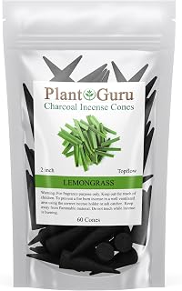 Lemongrass Charcoal Incense Cones 2" TOPFLOW - 60 Pack - Natural Scented Cones Handmade Hand Dipped