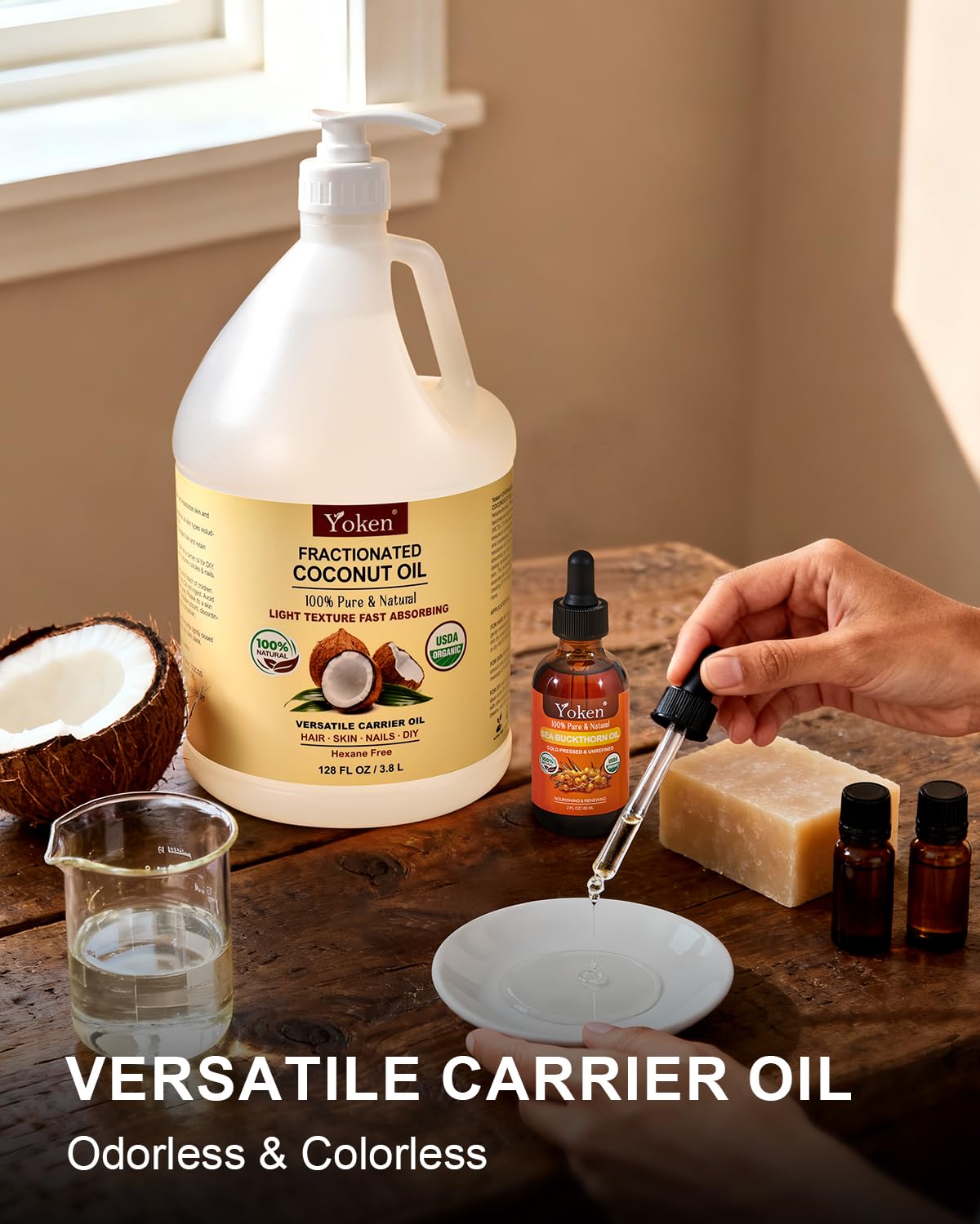 Yoken Organic Fractionated Coconut Oil 128oz, Bulk Carrier Oil for DIY
