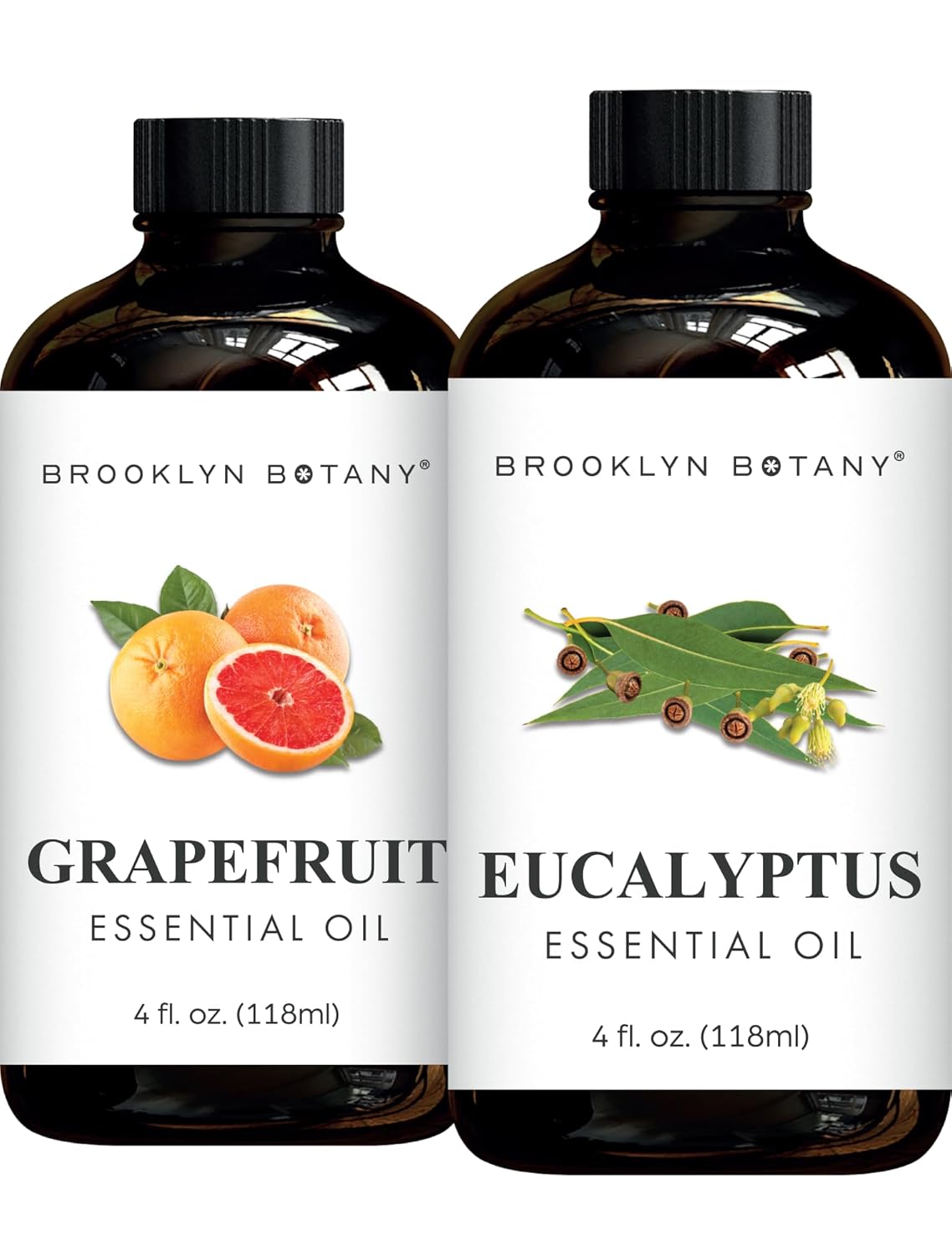 Brooklyn Botany Grapefruit & Eucalyptus Essential Oils – 4 Fl Oz (Pack of 2) – 100% Pure & Natural – Refreshing & Invigorating Aromatherapy Blend