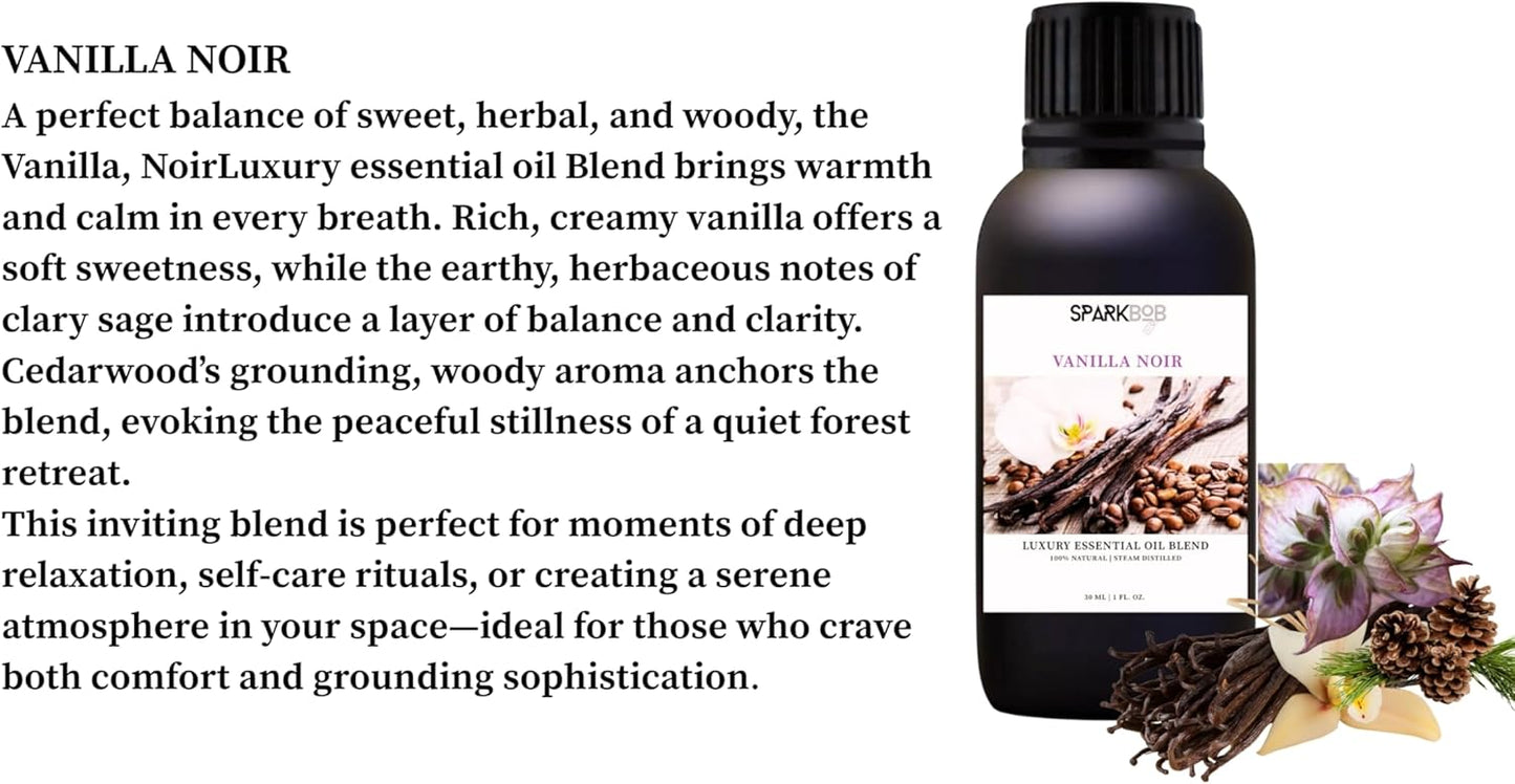 Luxury Essential Oil Blend Therapeutic Grade Aromatherapy Oil for Diffuser, Massage, Spa & Relaxation | Stress Relief & Wellness Gift Ready Packaging 1Fl Oz (Vanilla Noir)